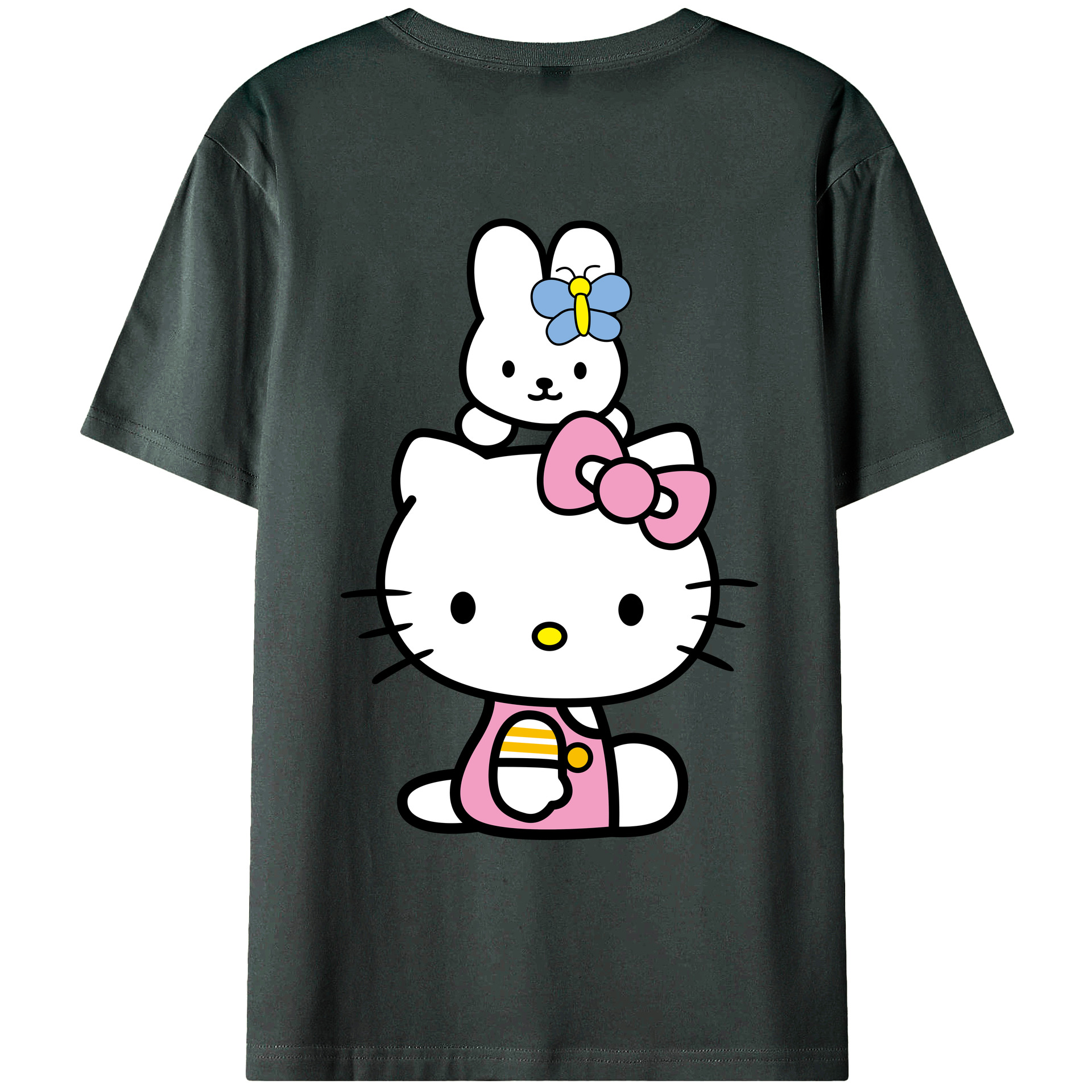 （画像用） Hello Kitty ハローキティ 綿100％ メンズ半袖Tシャツ（バックプリント） 通気性